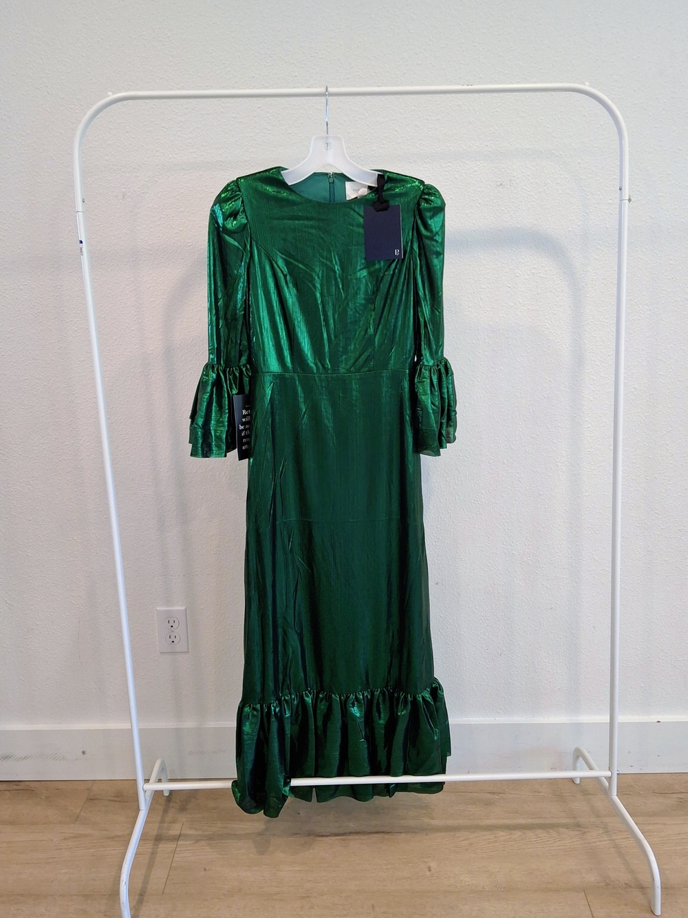 NWT Tuckernuck Emerald Crinkle Green Lillith Lurex Midi Dress XS